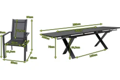 OUTFLEXX Garten-Essgruppe, anthrazit, Alu / Keramik / Textil, 180/280x100cm, 6 Stapelsessel