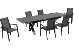 OUTFLEXX Garten-Essgruppe, anthrazit, Alu / Keramik / Textil, 180/280x100cm, 6 Stapelsessel