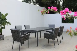 OUTFLEXX Garten-Essgruppe, anthrazit, Aluminium, Ausziehtisch 180/270x100 cm, 6 Sessel