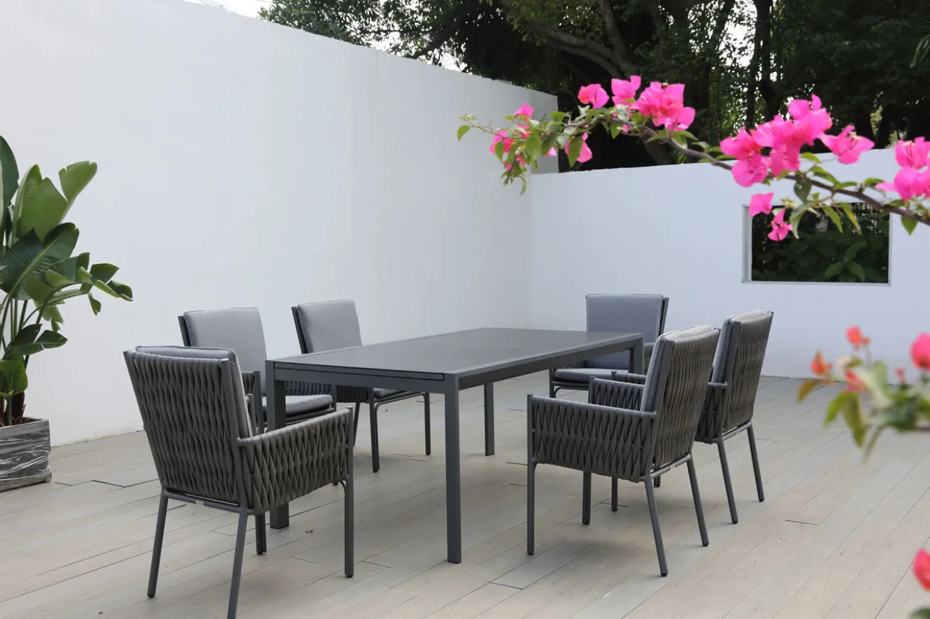 OUTFLEXX Garten-Essgruppe, anthrazit, Aluminium, Ausziehtisch 180/270x100 cm, 6 Sessel