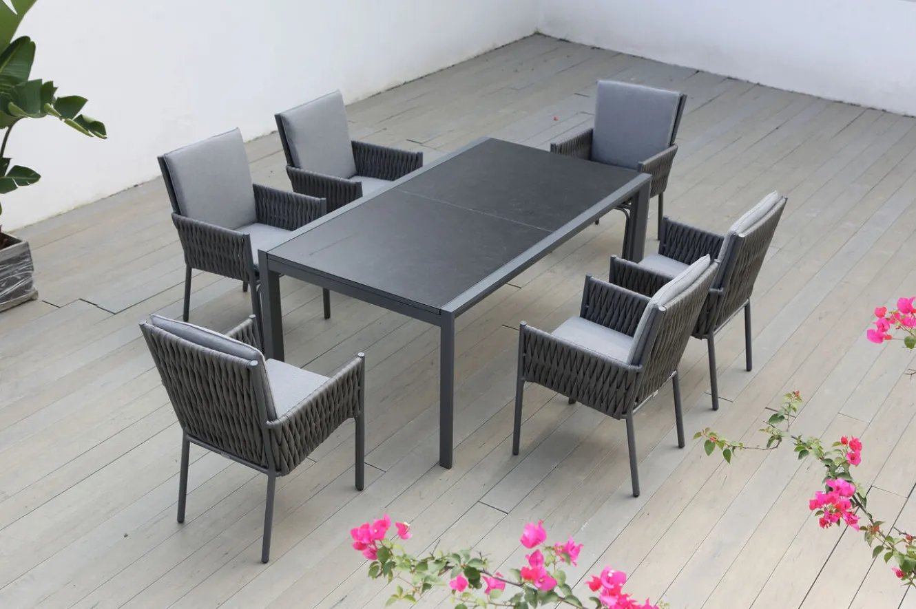 OUTFLEXX Garten-Essgruppe, anthrazit, Aluminium, Ausziehtisch 180/270x100 cm, 6 Sessel