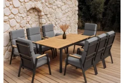 OUTFLEXX Garten-Essgruppe, Anthrazit Matt, Aluminium/Teak, Ausziehtisch ca. 183/243x100 cm, 8 Sessel
