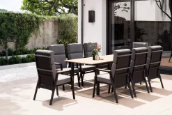 OUTFLEXX Garten-Essgruppe, Anthrazit Matt, Aluminium/Teak, Ausziehtisch ca. 183/243x100 cm, 8 Sessel