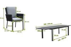 OUTFLEXX Garten-Essgruppe, anthrazit, Alu, Ausziehtisch 180/270x100 cm, 8 Diningsessel