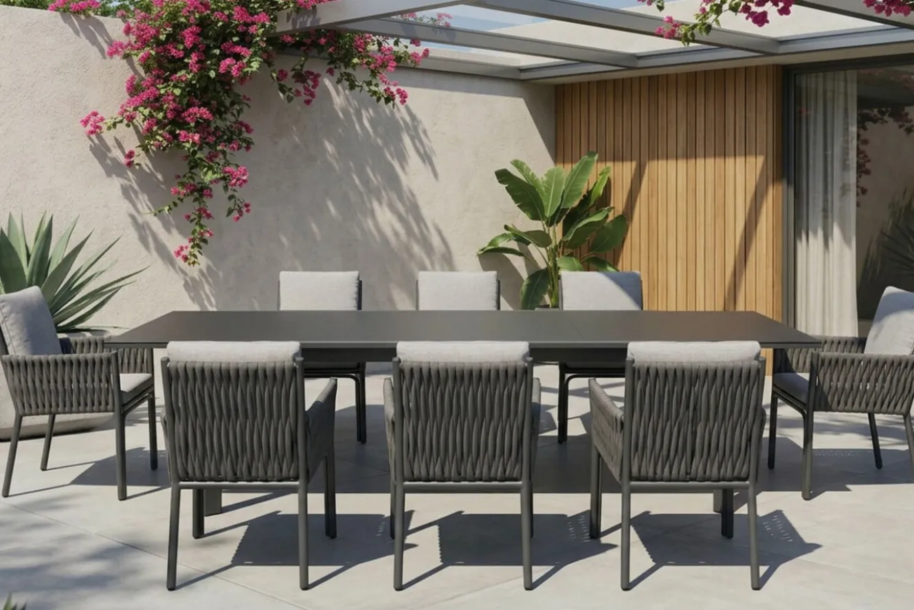 OUTFLEXX Garten-Essgruppe, anthrazit, Aluminium, Tisch 180/270x100 cm, 8 Sessel