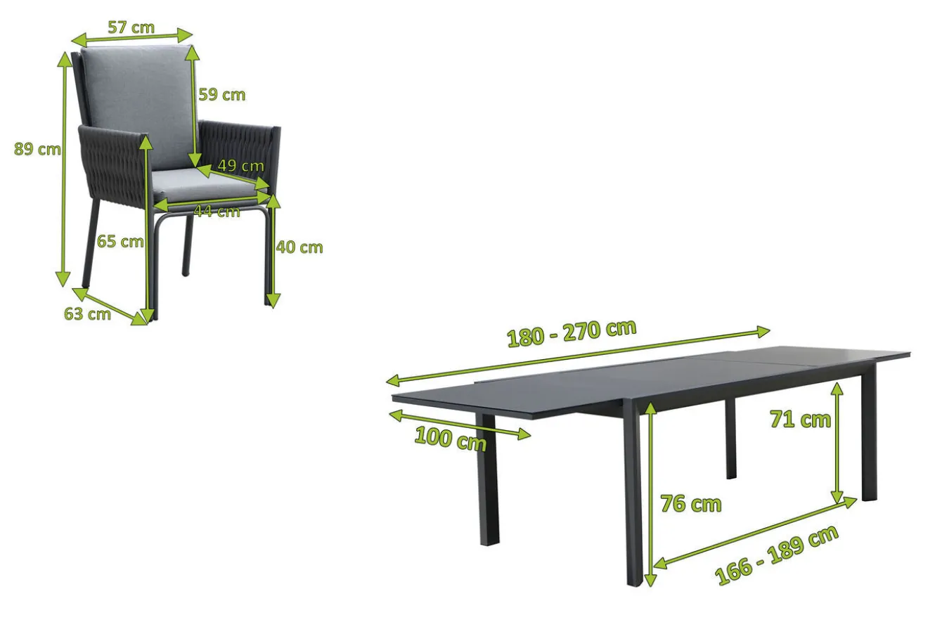 OUTFLEXX Garten-Essgruppe, anthrazit, Aluminium, Tisch 180/270x100 cm, 8 Sessel