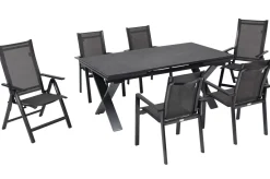 OUTFLEXX Garten-Essgruppe, anthrazit, Alu / Keramik / Textil, 180/280x100cm, 2 Klappstühle, 4 Stapelsessel