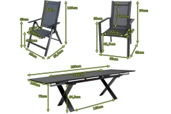OUTFLEXX Garten-Essgruppe, anthrazit, Alu / Keramik / Textil, 180/280x100cm, 2 Klappstühle, 4 Stapelsessel