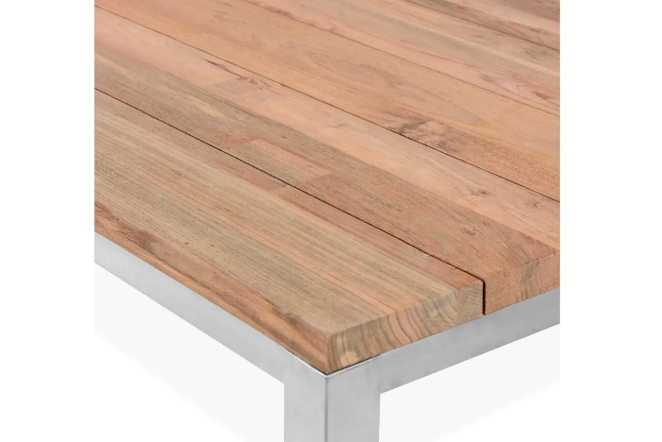 OUTFLEXX Garten-Essgruppe, Edelstahl/recyceltes Teak, Tisch 180 x 90 cm, 6 Stapelsessel, FSC®-zertifiziertes Produkt