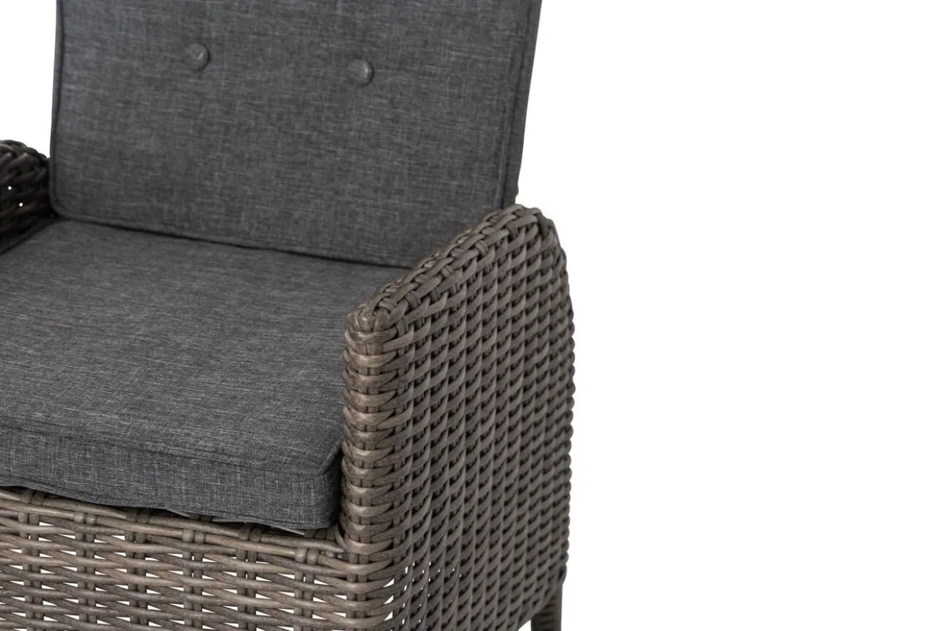 OUTFLEXX Garten-Essgruppe, Edelstahl/recyceltes Teak, Tisch 220x100 cm, 6 Hochlehner- Diningsessel, A-Gestell, FSC®-zertifiziertes Produkt