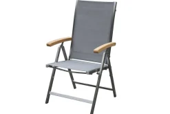 OUTFLEXX Garten-Essgruppe, Edelstahl/recyceltes Teak, Tisch 180 x 90 cm, 6 Klappstühle, silber, FSC®-zertifiziertes Produkt