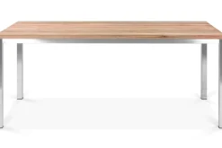 OUTFLEXX Garten-Essgruppe, Edelstahl/recyceltes Teak, Tisch 180 x 90 cm, 6 Klappstühle, silber, FSC®-zertifiziertes Produkt