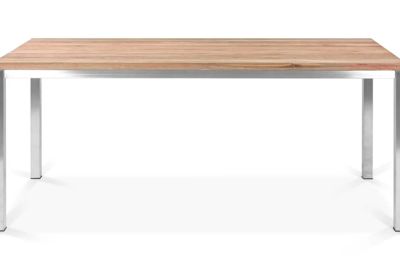 OUTFLEXX Garten-Essgruppe, Edelstahl/recyceltes Teak, Tisch 180 x 90 cm, 6 Klappstühle, silber, FSC®-zertifiziertes Produkt
