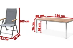 OUTFLEXX Garten-Essgruppe, Edelstahl/recyceltes Teak, Tisch 180 x 90 cm, 6 Klappstühle, silber, FSC®-zertifiziertes Produkt