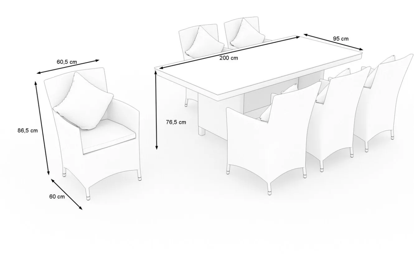 OUTFLEXX Garten-Essgruppe für 6 Personen, desert-beige, Alu/Polyrattan, Esstisch 200x95 cm
