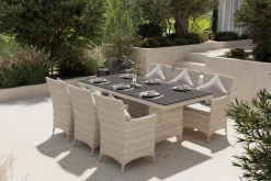 OUTFLEXX Garten-Essgruppe für 6 Personen, desert-beige, Alu/Polyrattan, Esstisch 200x95 cm