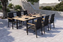 OUTFLEXX Garten-Essgruppe für 6 Pesonen, anthrazit matt, Alu/Textilene, Tisch 180/240 x 100 cm, stapelbare Sessel, FSC®-zertifizertes Produkt