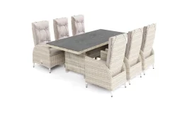 OUTFLEXX Garten-Essgruppe für 6 Personen, desert-beige, Alu/Polyrattan, Esstisch 200x 95 cm, verstellbare Diningsessel
