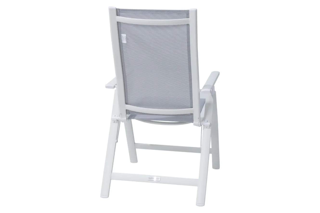 OUTFLEXX Garten-Essgruppe für 8 Personen, weiß/hellgrau, Alu/Sicherheitsglas, Tisch ausziehbar, Stühle klappbar