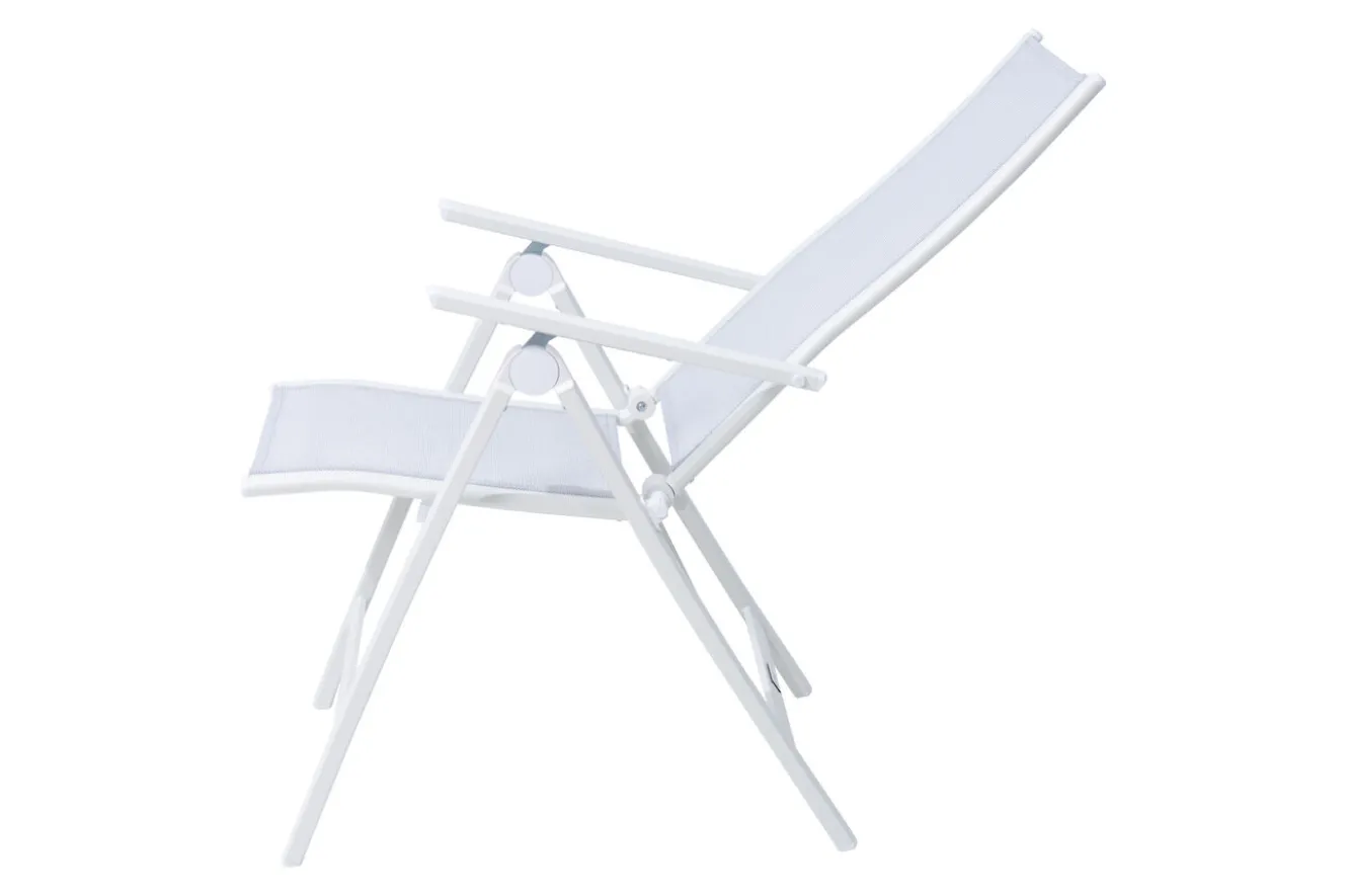 OUTFLEXX Garten-Essgruppe für 8 Personen, weiß/hellgrau, Alu/Sicherheitsglas, Tisch ausziehbar, Stühle klappbar