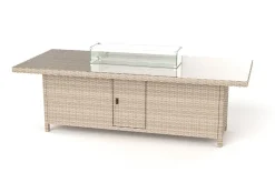 OUTFLEXX Garten-Essgruppe für 6 Personen, dessert-beige, Alu/Polyrattan, mit Feuertisch 200 x 100 cm, UV- & witterungsbeständig