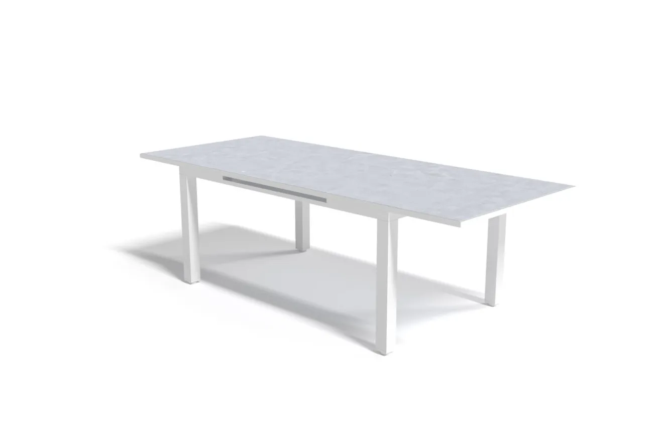 OUTFLEXX Garten-Essgruppe für 6 Personen, creme/weiß, Alu/Sicherheitsglas, Tisch ausziehbar 180/240 x 100 cm, Stühle klappbar