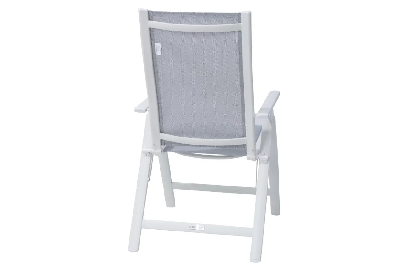 OUTFLEXX Garten-Essgruppe für 6 Personen, creme/weiß, Alu/Sicherheitsglas, Tisch ausziehbar 180/240 x 100 cm, Stühle klappbar