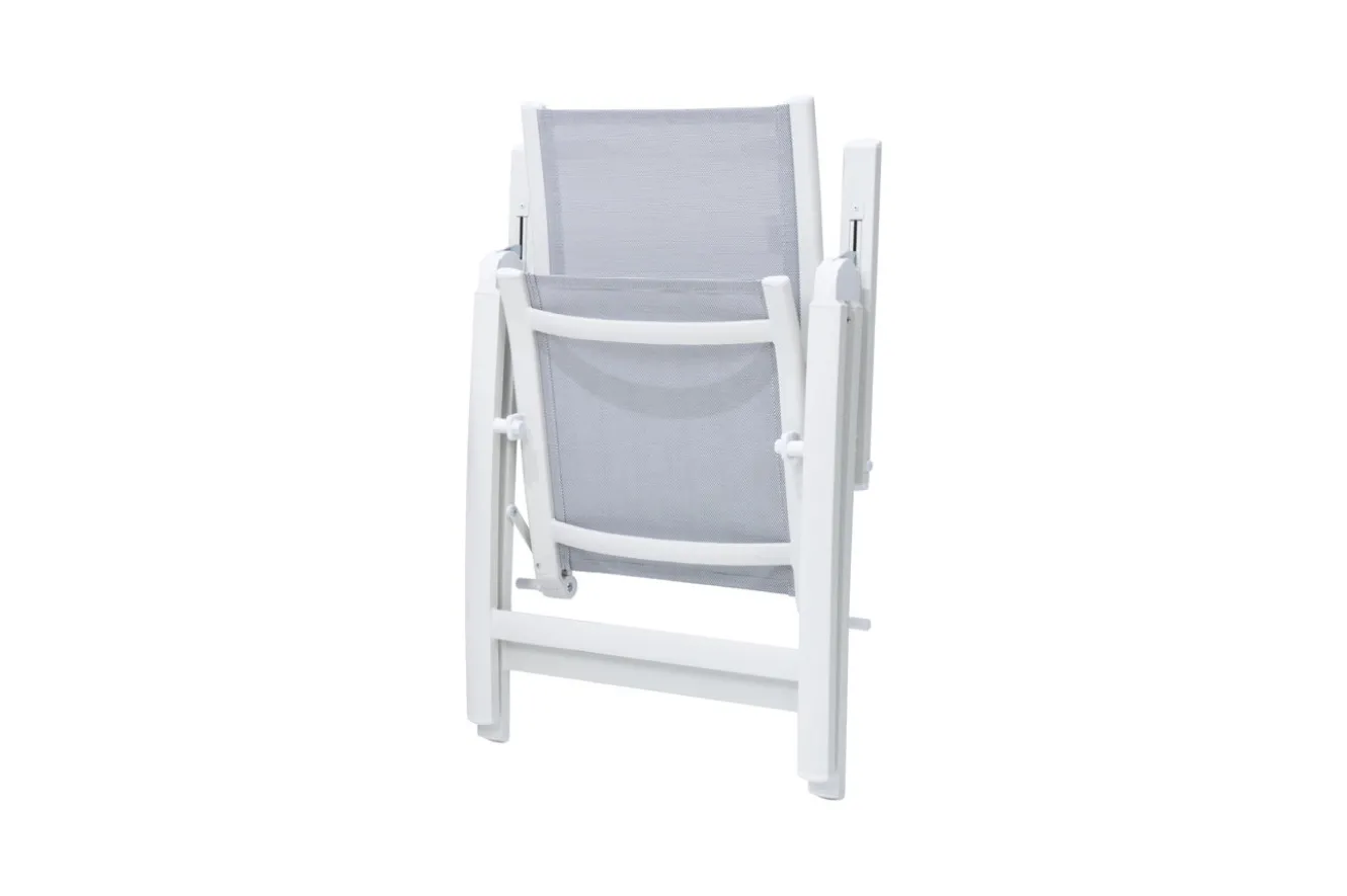OUTFLEXX Garten-Essgruppe für 6 Personen, creme/weiß, Alu/Sicherheitsglas, Tisch ausziehbar 180/240 x 100 cm, Stühle klappbar