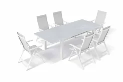 OUTFLEXX Garten-Essgruppe für 6 Personen, creme/weiß, Alu/Sicherheitsglas, Tisch ausziehbar 180/240 x 100 cm, Stühle klappbar