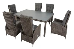 OUTFLEXX Garten-Essgruppe, grau, Polyrattan, Tisch 180x120cm, Spraystone, 8mm, 6 Dining Sessel, verstellbar
