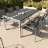 OUTFLEXX Gartenessgruppe, Grau, Edelstahl/Glaskeramik/FSC-Teakholz, Tisch 200x100cm, 6 Diningsessel, Stapelbar, Kratzfest