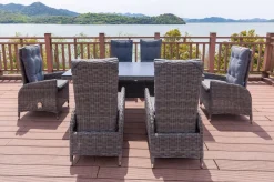 OUTFLEXX Garten-Essgruppe, grau, Polyrattan, Tisch 200 x 95 cm, 6 Sessel, verstellbar