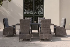 OUTFLEXX Garten-Essgruppe, grau, Polyrattan, Tisch 200 x 95 cm, 6 Sessel, verstellbar