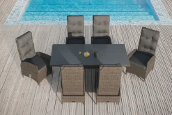 OUTFLEXX Garten-Essgruppe, grau, Polyrattan, Tisch 200 x 95 cm, 6 Sessel, verstellbar