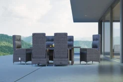 OUTFLEXX Garten-Essgruppe, grau, Polyrattan, Tisch 200 x 95 cm, 6 Sessel, verstellbar