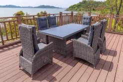 OUTFLEXX Garten-Essgruppe, grau, Polyrattan, Tisch 200 x 95 cm, 6 Sessel, verstellbar