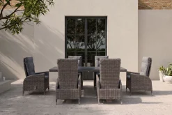 OUTFLEXX Garten-Essgruppe, grau, Polyrattan, Tisch 200 x 95 cm, 6 Sessel, verstellbar