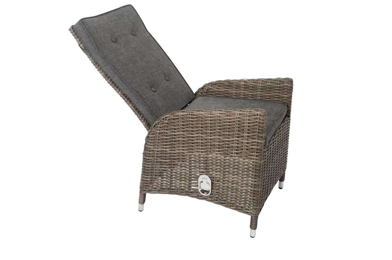 OUTFLEXX Garten-Essgruppe, grau, Polyrattan, Tisch 200 x 95 cm, 6 Sessel, verstellbar