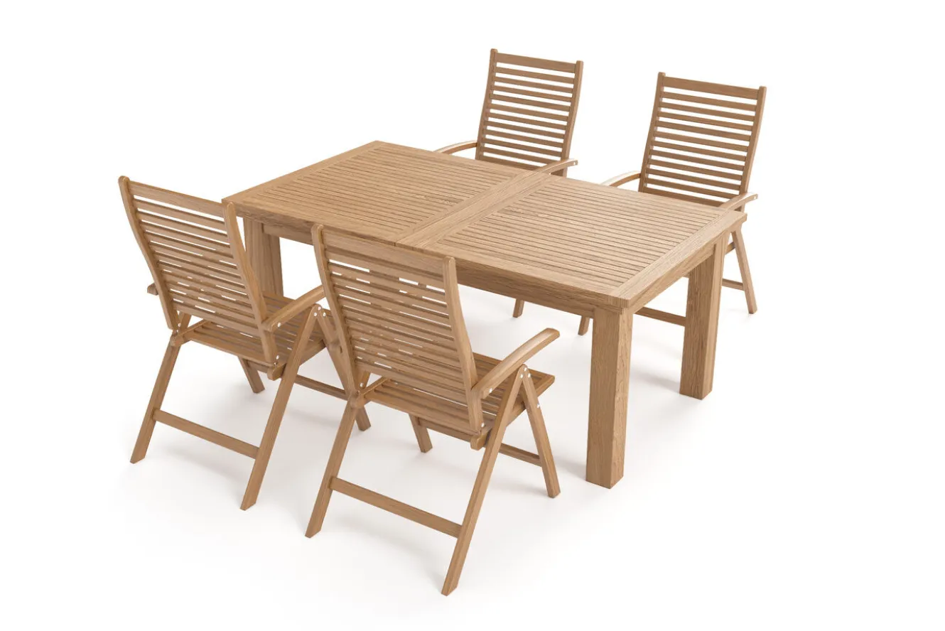 OUTFLEXX Garten-Essgruppe, natur, Akazie, Ausziehtisch 180/220/260 x 100 cm, 4 Klappstühle, FSC®-zertifiziertes Produkt