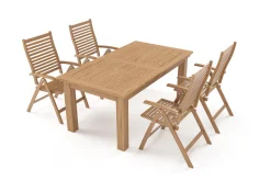 OUTFLEXX Garten-Essgruppe, natur, Akazie, Ausziehtisch 180/220/260 x 100 cm, 4 Klappstühle, FSC®-zertifiziertes Produkt