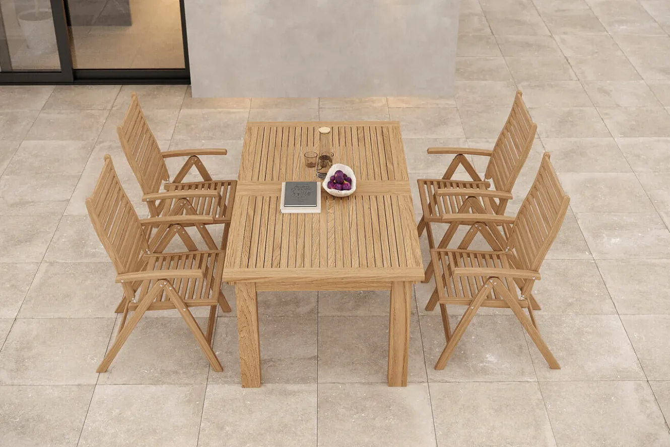 OUTFLEXX Garten-Essgruppe, natur, Akazie, Ausziehtisch 180/220/260 x 100 cm, 4 Klappstühle, FSC®-zertifiziertes Produkt