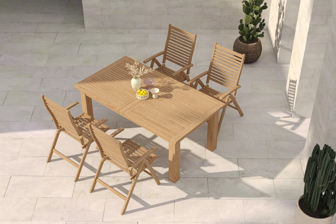 OUTFLEXX Garten-Essgruppe, natur, Akazie, Ausziehtisch 180/220/260 x 100 cm, 4 Klappstühle, FSC®-zertifiziertes Produkt