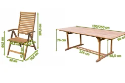 OUTFLEXX Garten-Essgruppe, natur, Akazie, Ausziehtisch 150/200 x 90 cm, 8 Klappstühle, klappbar, FSC®-zertifiziertes Produkt