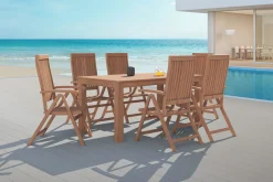 OUTFLEXX Garten-Essgruppe, natur, Akazie, Tisch 160 x 90 cm, 6 Klappsessel, FSC®-zertifiziertes Produkt