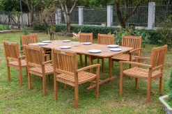 OUTFLEXX Garten-Essgruppe, natur, Akazie, Ausziehtisch 150/200 x 90 cm, 8 Armlehnensessel, FSC®-zertifiziertes Produkt