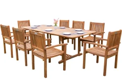 OUTFLEXX Garten-Essgruppe, natur, Akazie, Ausziehtisch 150/200 x 90 cm, 8 Armlehnensessel, FSC®-zertifiziertes Produkt