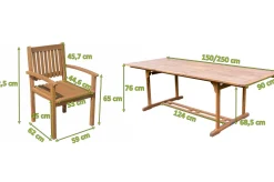 OUTFLEXX Garten-Essgruppe, natur, Akazie, Ausziehtisch 150/200 x 90 cm, 8 Armlehnensessel, FSC®-zertifiziertes Produkt