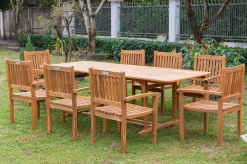 OUTFLEXX Garten-Essgruppe, natur, Akazie, Ausziehtisch 150/200 x 90 cm, 8 Armlehnensessel, FSC®-zertifiziertes Produkt