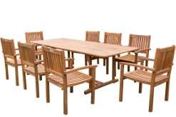 OUTFLEXX Garten-Essgruppe, natur, Akazie, Ausziehtisch 150/200 x 90 cm, 8 Armlehnensessel, FSC®-zertifiziertes Produkt