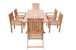 OUTFLEXX Garten-Essgruppe, natur, Akazie, Ausziehtisch 150/200 x 90 cm, 2 Klappstühle, 4 Armlehnensessel, FSC®-zertifiziertes Produkt